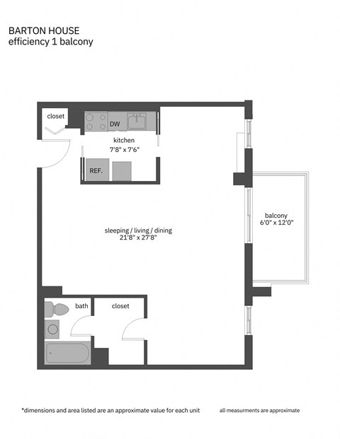 a floor plan of a unit with a bedroom and a living room